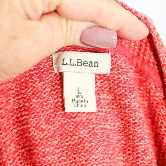 L.L. Bean Size L red marled long sleeve button front cable knit sweater - Picture 10 of 10